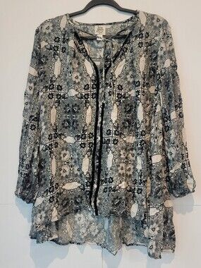 Ivy Jane Black & White Floral Patchwork Cottagecore Boho Tunic Blouse XS